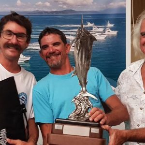 Dan and sons with a Wild Turkey team award in the Port Douglas Marlin Challenge