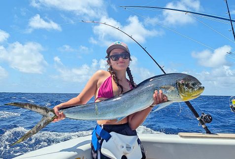 Other fishing possibilities when fishing for marlin includes this beautiful dolphin fish caught during the Ribbons ladies tournament.