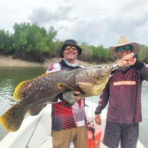 massive fish can be caught on the estuary like this giant Queensland Groper on a low tide.